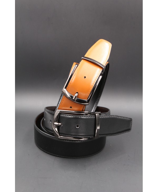 Black - cognac - Reversible belt 35mm - barrel pin buckle