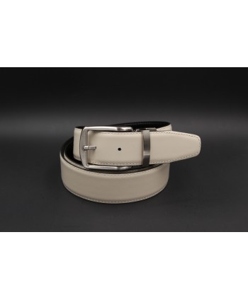 Black - beige reversible belt 35mm - pin buckle shiny nickel - beige side