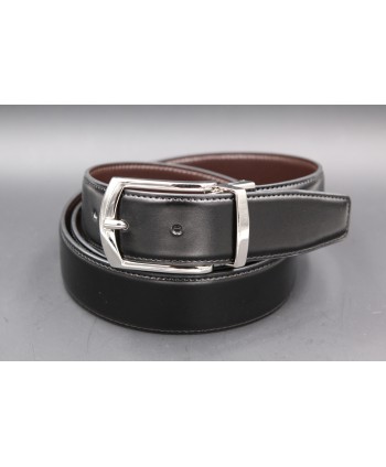 Black - brown reversible belt 35mm - pin buckle shiny nickel - black side