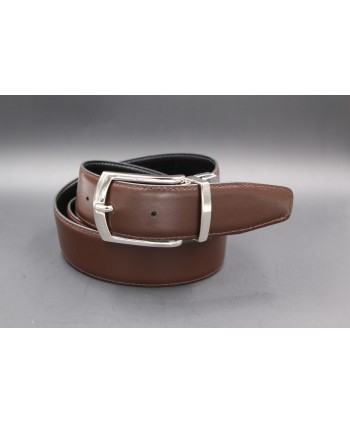 Black - brown reversible belt 35mm - pin buckle shiny nickel - brown side
