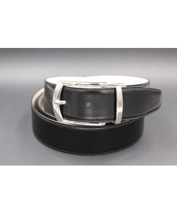 Black - beige reversible belt 35mm - pin buckle shiny nickel - black side