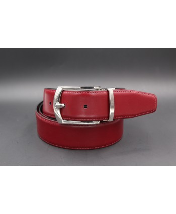Black - burgundy reversible belt 35mm - pin buckle shiny nickel - burgundy side