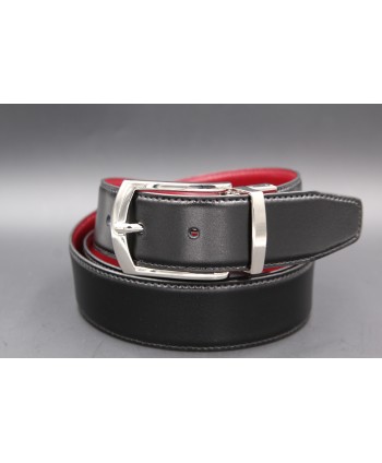 Black - burgundy reversible belt 35mm - pin buckle shiny nickel - black side