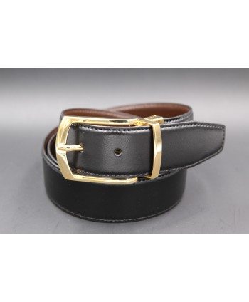 Black - brown Reversible belt 35mm - shiny golden pin buckle - black side