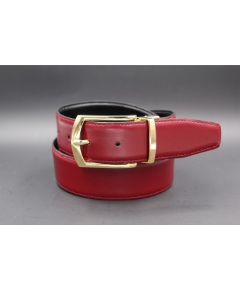 Black - burgundy Reversible belt 35mm - shiny golden pin buckle - burgundy side