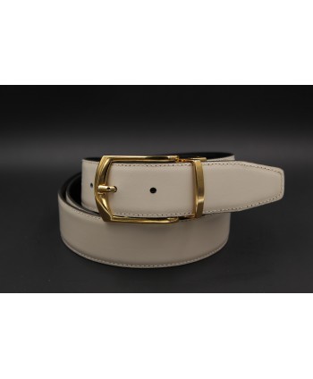 Black - beige Reversible belt 35mm - shiny golden pin buckle - beige side