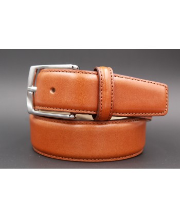 Gold smooth leather belt big size - nickel buckle