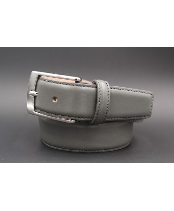 Grey smooth leather belt big size - nickel buckle