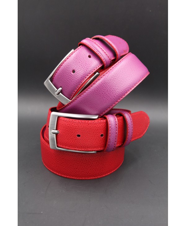 Reversible red purple leather belt