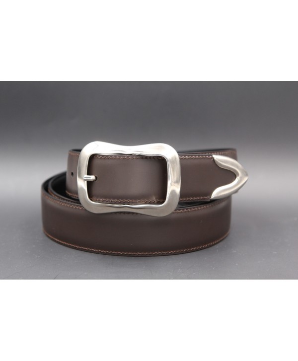 Brown leather belt with toe cap