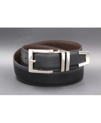 Black leather belt with square tip