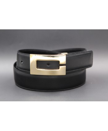 Reversible belt in black and brown leather, gold case C - black side