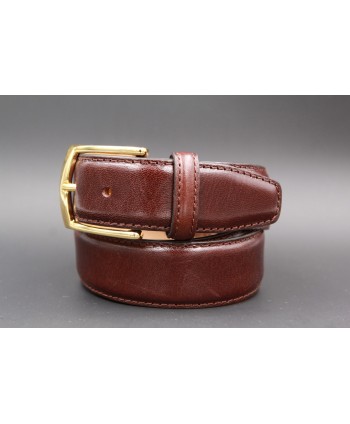 Dark brown smooth leather belt big size - golden buckle