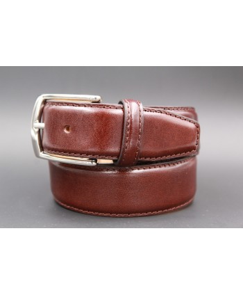 Dark brown smooth leather belt big size - nickel buckle