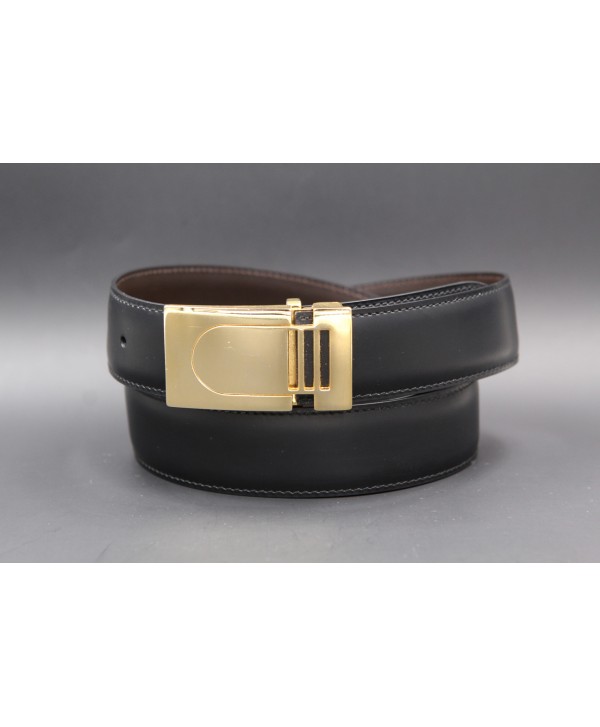 Reversible belt in black and brown leather with golden case - black side