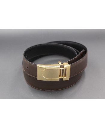 Reversible belt in black and brown leather with golden case - brown side
