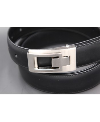Reversible belt in black and brown leather, nickel case - black side - detail