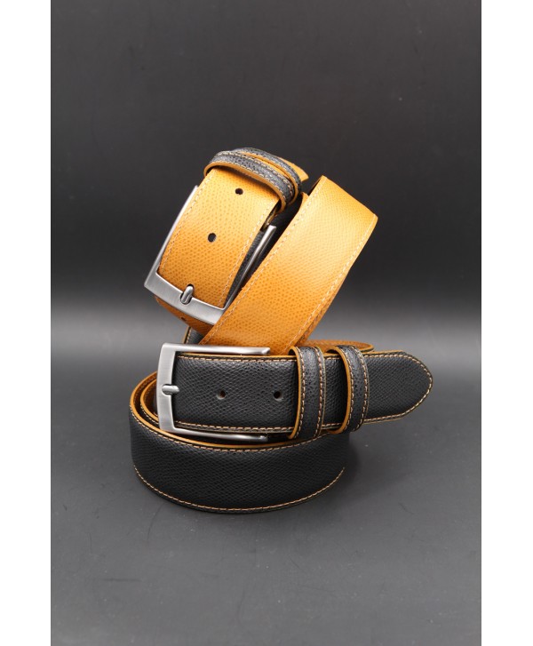 Black gold reversible split leather belt