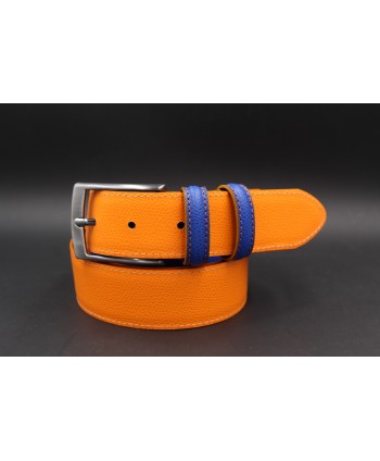 Orange blue reversible split leather belt - orange side
