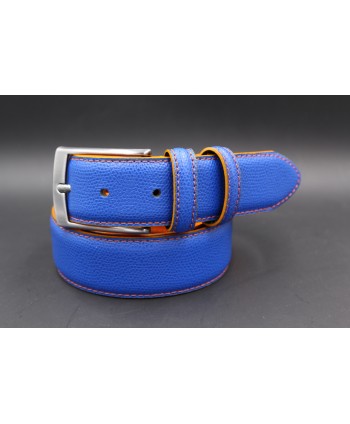 Orange blue reversible split leather belt - blue side