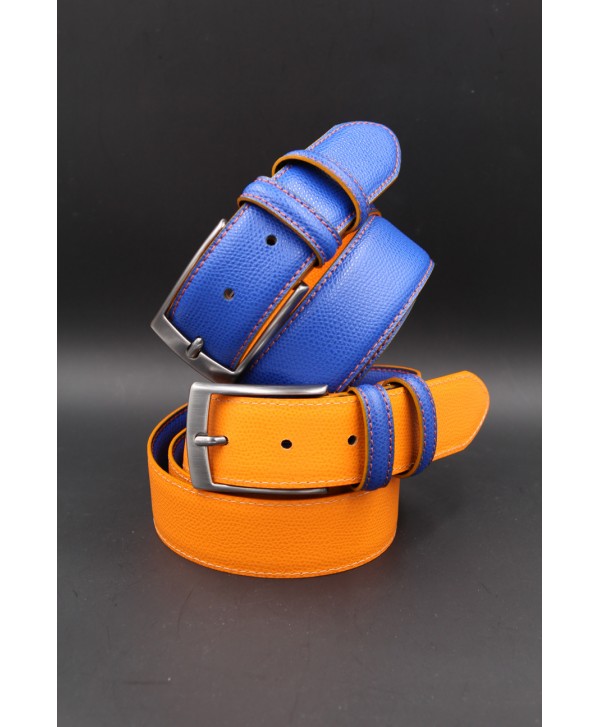 Orange blue reversible split leather belt