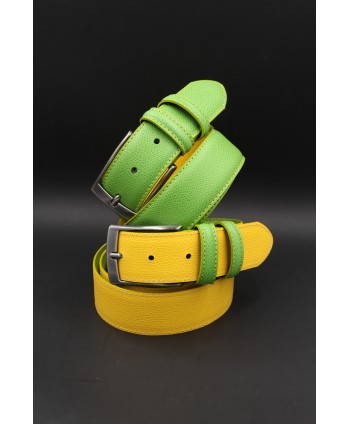 Green yellow reversible split leather belt