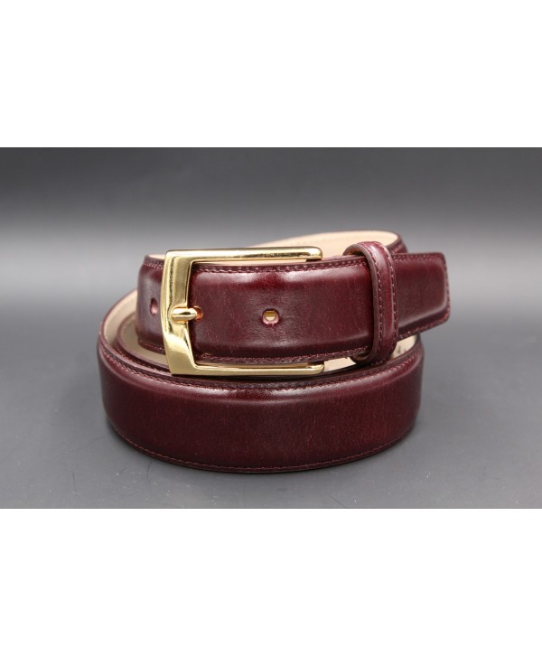 Purple smooth leather belt big size - golden buckle