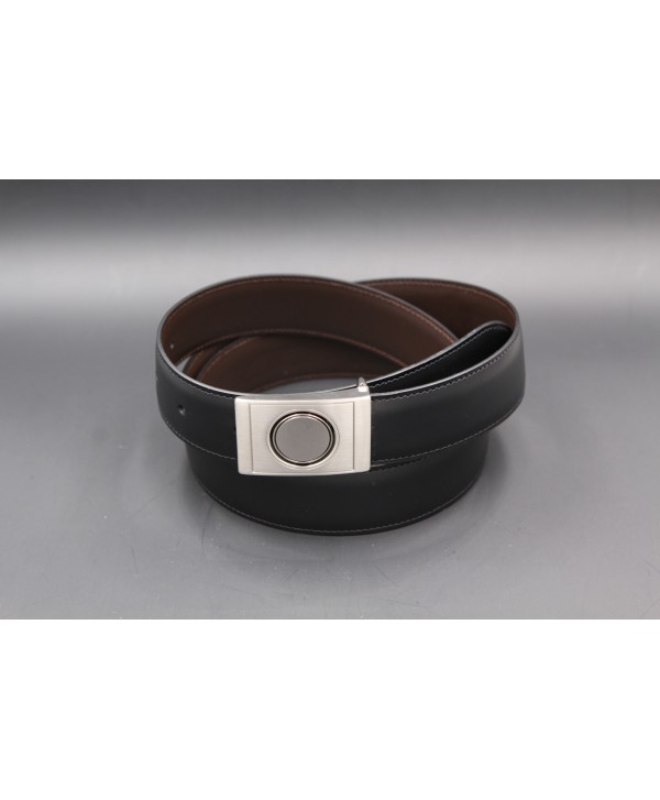 Reversible belt in black and brown leather, nickel case - black side