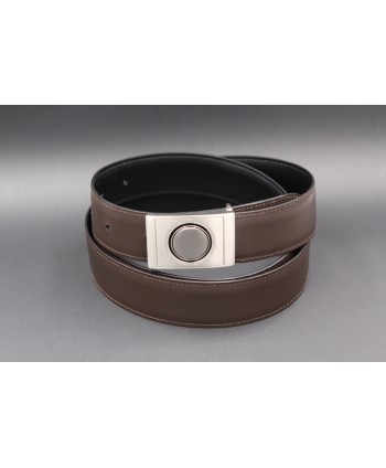 Reversible belt in black and brown leather, nickel case - brown side