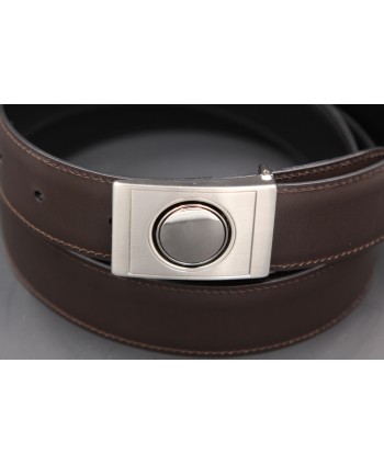 Reversible belt in black and brown leather, nickel case - brown side - detail
