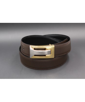 Reversible belt in black and brown leather, gold and nickel case - brown side