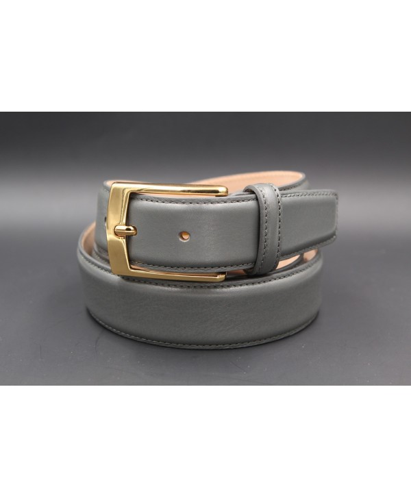 Grey smooth leather belt big size - golden buckle