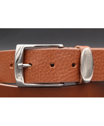Cognac large cowhide leather belt - buckle detail