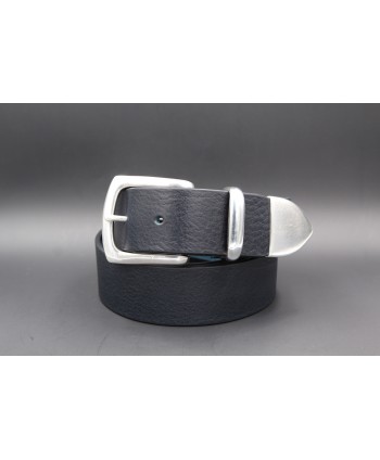 Black large soft leather belt and metal tip