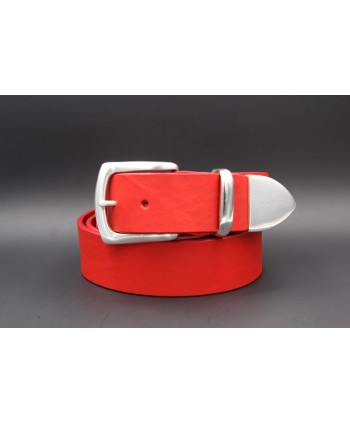 Red large soft leather belt and metal tip