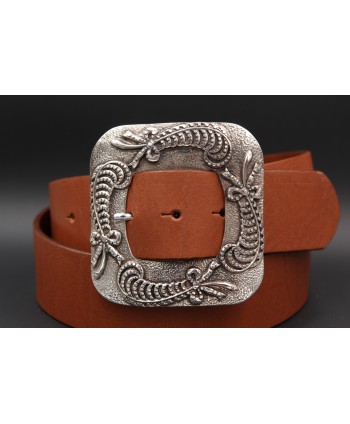 Brown women's belt 45 mm square buckle - buckle detail