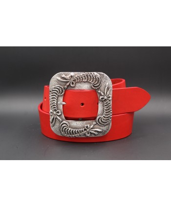 Red women's belt 45 mm square buckle