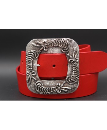 Red women's belt 45 mm square buckle - buckle detail