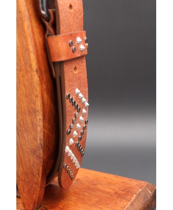 Cognac studded large belt - pin detail