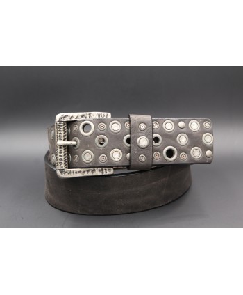 Large leather belt with rivets and studs