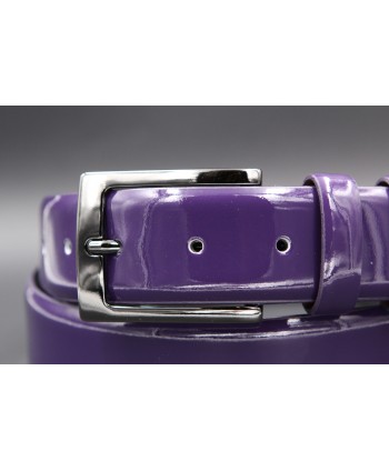 Purple leather belt varnished - buckle detail
