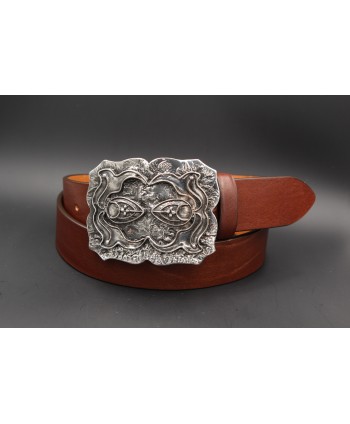 Brown cowhide belt baroque buckle