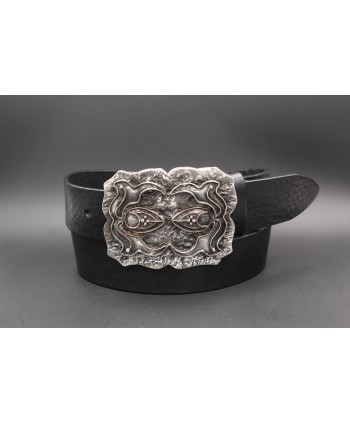 Black cowhide belt baroque buckle