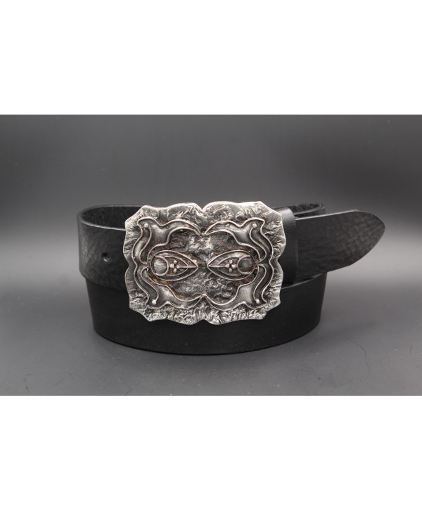Black cowhide belt baroque buckle