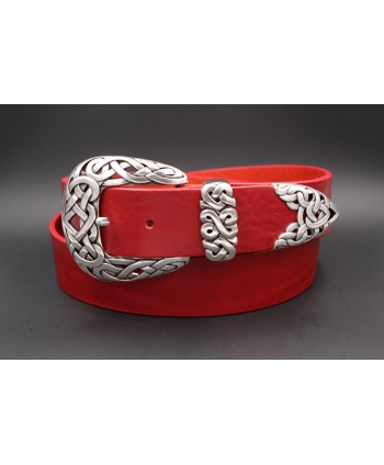 Large red leather belt toecap