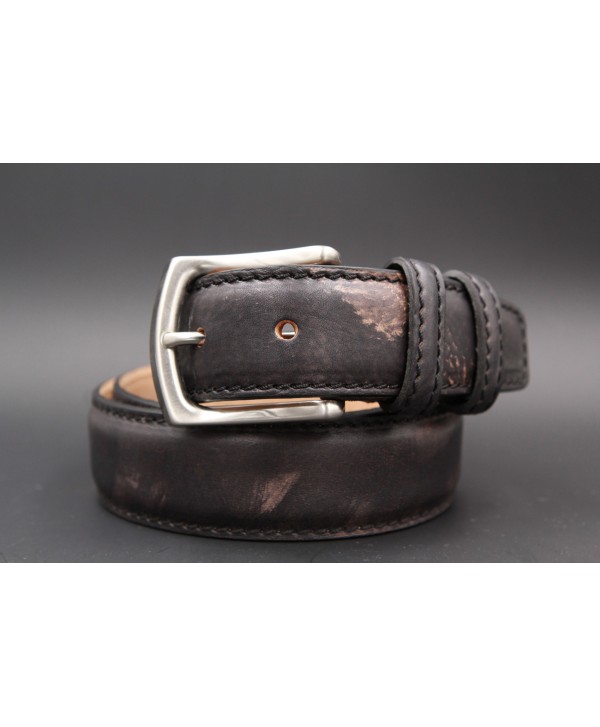 Casual leather belt - black and gold - first example
