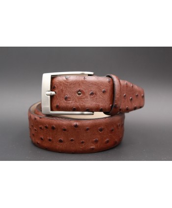 Brown Croco-style leather belt - nickel buckle