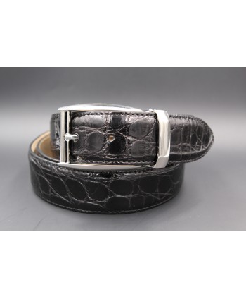 Black crocodile skin belt - nickel buckle