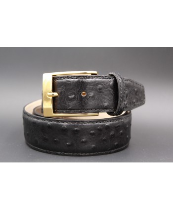 Black Croco-style leather belt - golden buckle