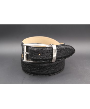 Black ostrich skin belt width 35 - nickel buckle
